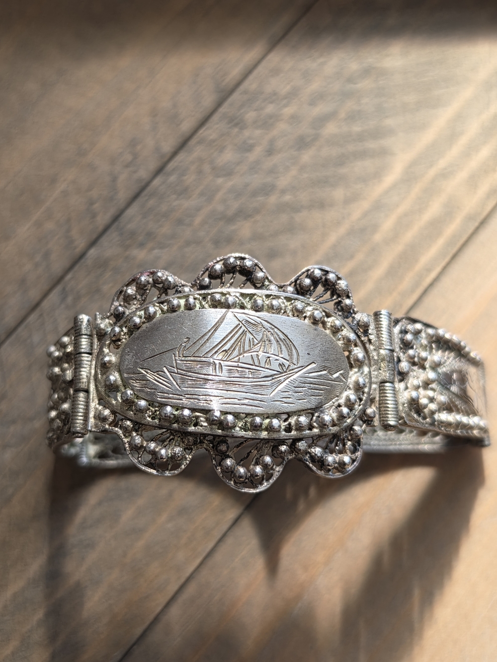 Silver Sailboat Filigree Bracelet/925